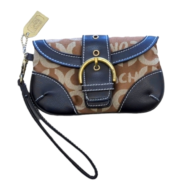 Coach Handbags - COACH Authentic Wristlet Brown Khaki Beige Leather Clutch Wallet Pocketbook EUC